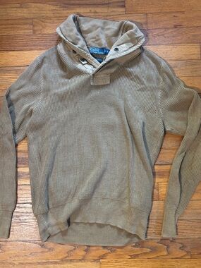 Polo by Ralph Lauren vintage tan Ribbed Turn down snap collar Sweater